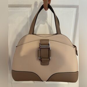 NICOLI Italian Leather Tan and Cream Shoulder Bag